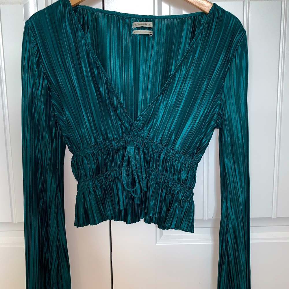 Emerald green satin long sleeve